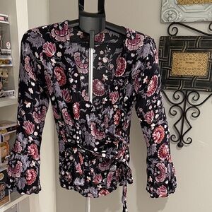 Loft Extra-Extra-Small Floral    Wrap- Black, Purple, Pink, Lavender, and Gray